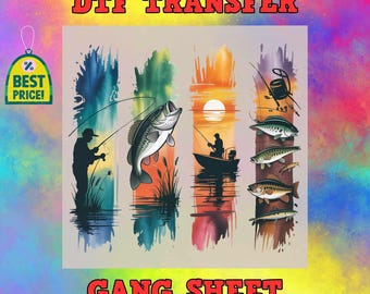 Bass Fishing Watercolor Sunset DTF Transfer Ready to press, Hobby Iron-On Decal