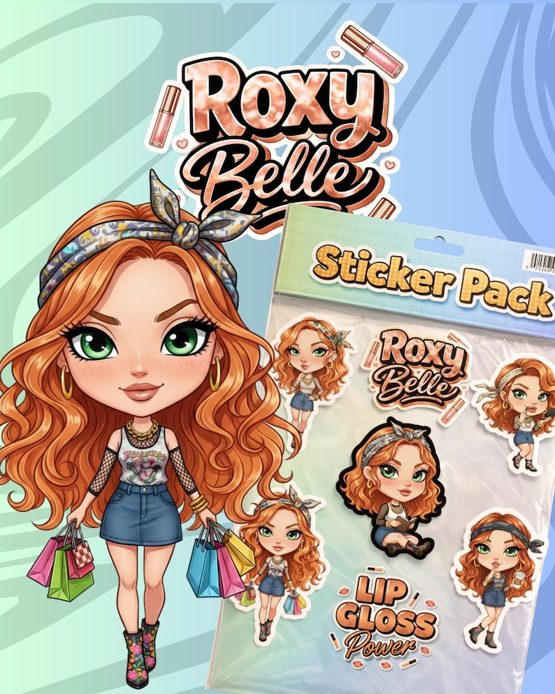 Spicy Roxy Belle Chibi Girl Sticker Pack, Boho Bestie PNG (digital ...