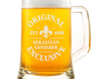 Personalisierter Bierkrug Glas mit Gravur – Original Exclusive Motiv, Geschenkidee Männer, Geburtstag, Bierliebhaber, Premium Design
