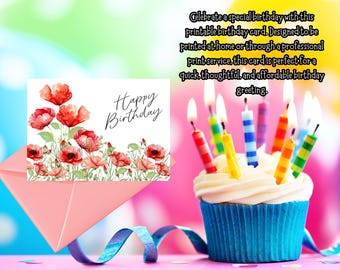 Poppy Flower Birthday Card-Digital File