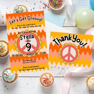 Zig Zag Groovy Themed Birthday Party & Thank You Invitation-Digital Download