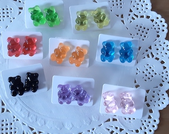 Pendientes de osito de goma, pendientes coloridos, pendientes de caramelo
