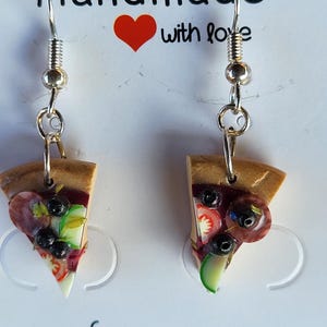 Ohrhänger Pizza Salami ausgefallene Ohrringe aus Fimo Polymer Clay witziger Ohrschmuck
