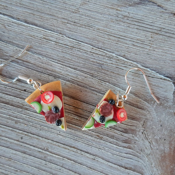 ausgefallene Ohrringe Fimo witzig Schmuck Pizza Salami Polymer Clay  Ohrschmuck