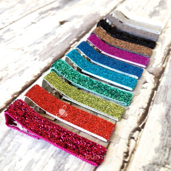 Items similar to Girls Glitter Hair Clips // Set of 12 Glitter Hair