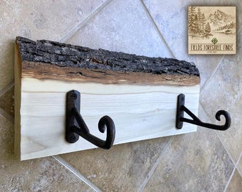 15.75" Live Edge Farmhouse Cabin Hand Crafted Poplar Wood Wall Hat Coat Rack 2 Iron Rustic ORB Hooks