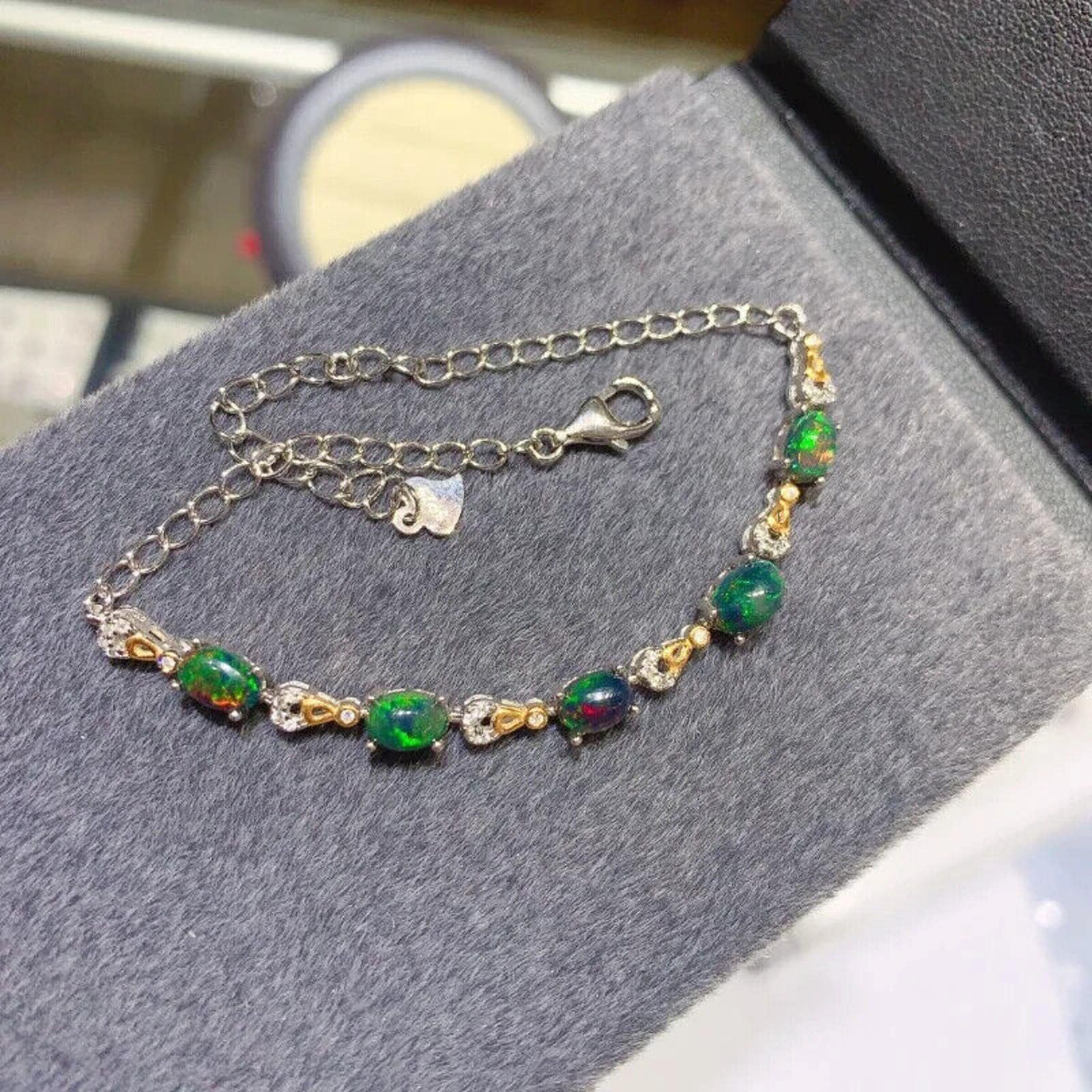 ブラックファイアオパール ブレスレット ブラックオパールブレスレット14mm[T249-4136]