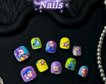 Kpop | Demonhunters press on nails | Kids fake square nails | HUNTR/X|Rumi|gift