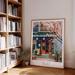 Japanese Café Cherry Blossom Wall Art, Spring Sakura Street Print image 8