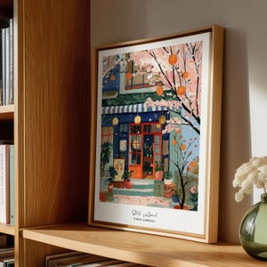 Japanese Café Cherry Blossom Wall Art, Spring Sakura Street Print image 7