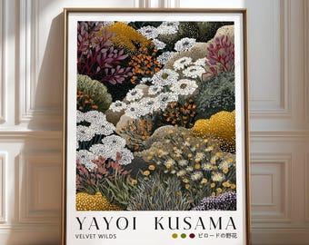 Yayoi Kusama Poster Velvet Wilds: Maximalist Dark Floral Wall Art