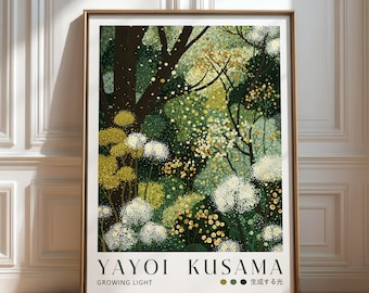 Yayoi Kusama Poster Growing Light: Maximalist Dotted Forest Wall Art Unframed