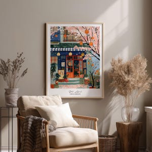 Japanese Café Cherry Blossom Wall Art, Spring Sakura Street Print image 2