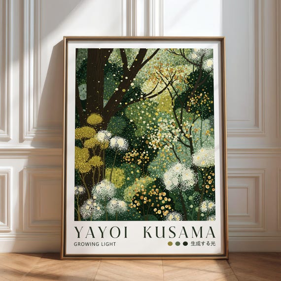 Yayoi Kusama Green Forest Giclée Art Print, Calming Botanical Decor, Dopamine Decor for Mental Health, Zen Japandi Wall Art
