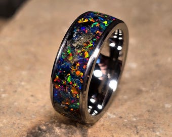 Astryx Void — Anillo Galaxia de Combustible Forjado – Incrustación de Espacio Profundo de 13 Cristales • Auténtico Espectro de Ópalo, Meteorito y Piedras Preciosas