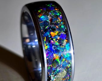 Astryx Void — Anillo Galaxia de Combustible Forjado – Incrustación de Espacio Profundo de 13 Cristales • Auténtico Espectro de Ópalo, Meteorito y Piedras Preciosas