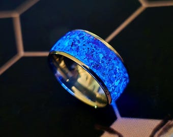 Anillo Galaxia Brillante Mermaid Tides – Mezcla de Meteorito de Cristal de Ópalo - Brillo de Agua Azul