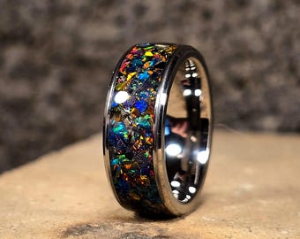 Astryx Void — Anillo Galaxia de Combustible Forjado – Incrustación de Espacio Profundo de 13 Cristales • Auténtico Espectro de Ópalo, Meteorito y Piedras Preciosas