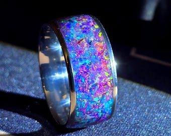 Anillo Galaxia Brillante Mermaid Tides – Mezcla de Meteorito de Cristal de Ópalo - Brillo de Agua Azul