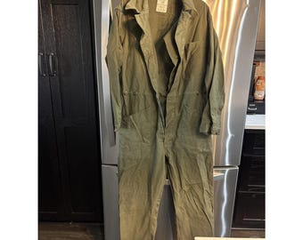 Vintage US Military Coveralls SZ  Med Satin Lined Green Army Mechanic 80s TYPE 1