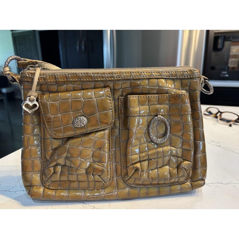 Brighton Barbados Beige Patent Leather Crossbody Adjustable Handbag image 1