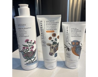 Vivaiodays Saponaria Wash Shampoo, Apricot Body Lotion, Rescue Balm Gel