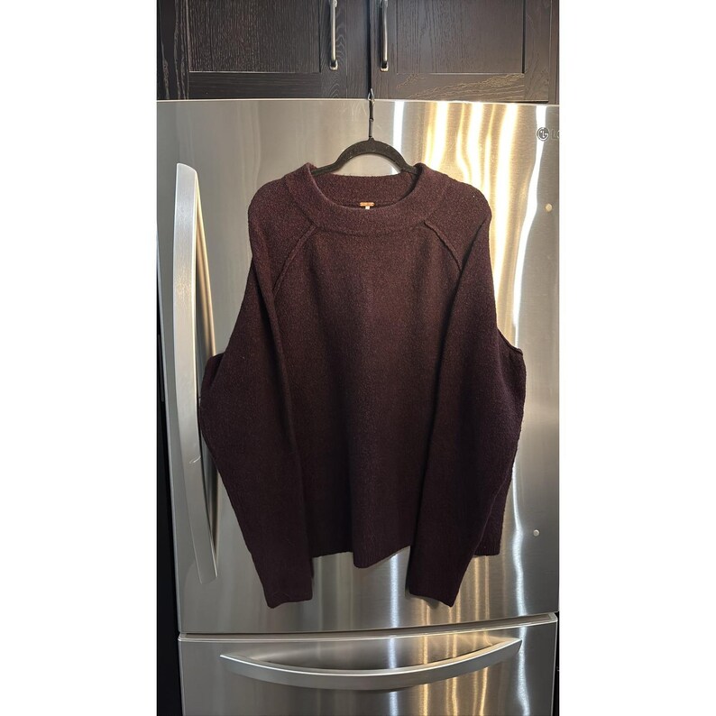 Free People Burgundy Oversized Tunic Sweater Womens SZ Large image 2