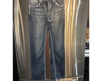 BKE Conner Straight Jeans Girls SZ 16 Dark Wash Thick Stitch Denim