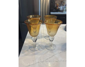 Artland Iris Amber Blown Glass Water Wine Goblets Set of 4