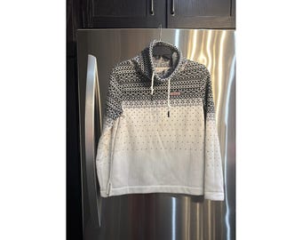 Vineyard Vines Fair Isle Fleece Funnel Neck Womens SZ XXS Black White Sweater
