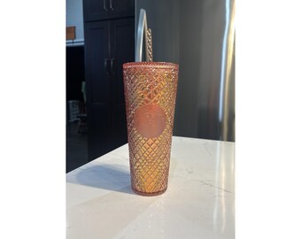 Starbucks 2021 Rose Gold Jeweled Venti 24oz Cup Tumbler w/ Straw NEW