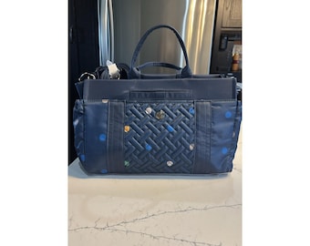 Lug Jumper Carry-All Tote Navy Multidots Quilted Crossbody Bag Travel NEW