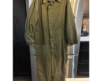 Vintage US Military Coveralls Large Lined Green  Sateen Army Mechanic 80s SZ L
