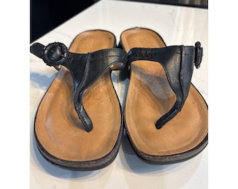 Rockport Black Leather Thong Sandals Buckle Comfort Slip On SZ 10 Womens