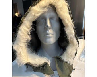 Vintage Military Winter Flying Hood Fur Trimmed Outershell MIL-H-18374A WEP