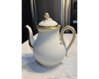 Haviland Limoges Porcelain Teapot Gold Trim White Wedding Ring
