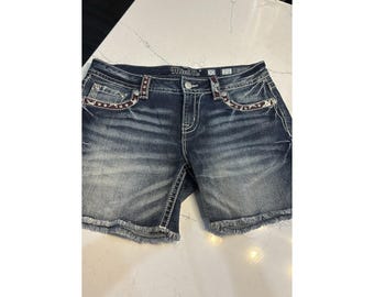 Miss Me Womens Denim Shorts Size 30 Raw Hem Bling Rhinestone Star Patriot