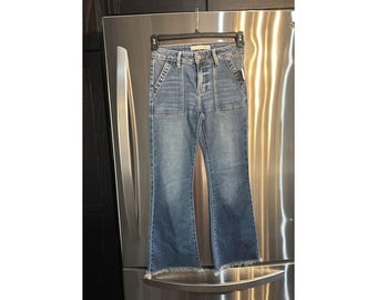 Altar'd State Women's Blue Flare Frayed Hem Jeans High Rise Denim SZ 25 NWT