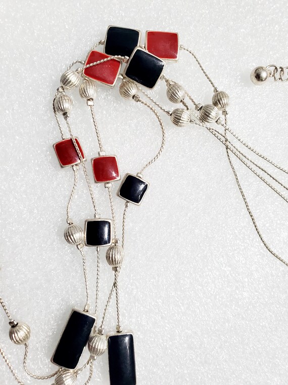 Red and Black Rectangular and Square Bead Long Ne… - image 3