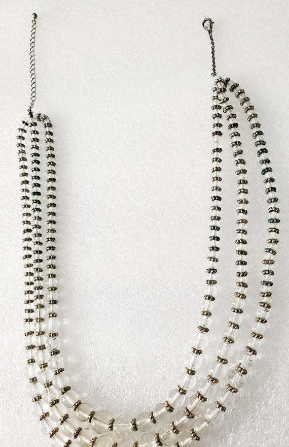 Multiple Strand Clear and Silvertone Bead Vintage… - image 3