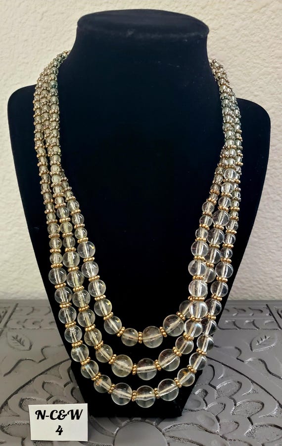 Multiple Strand Clear and Silvertone Bead Vintage… - image 1