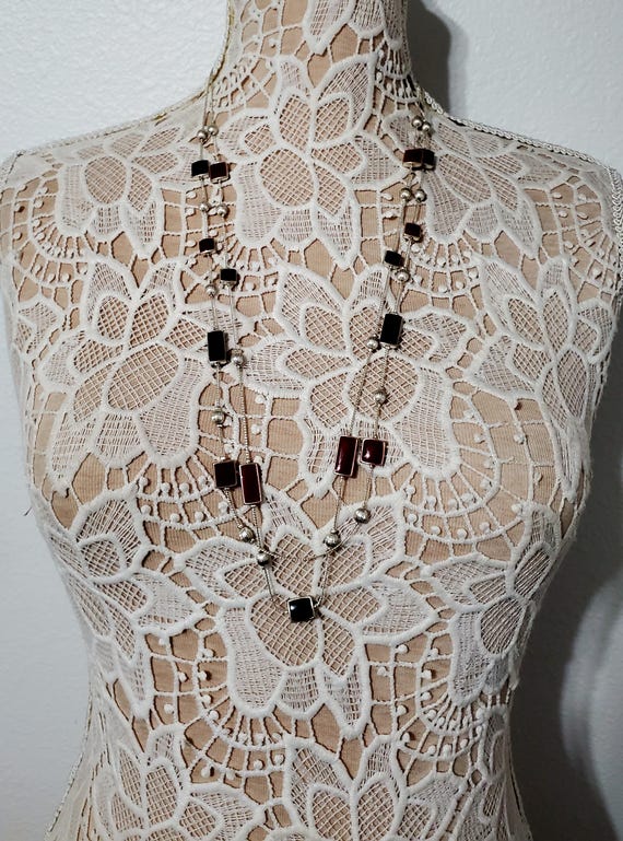 Red and Black Rectangular and Square Bead Long Ne… - image 4