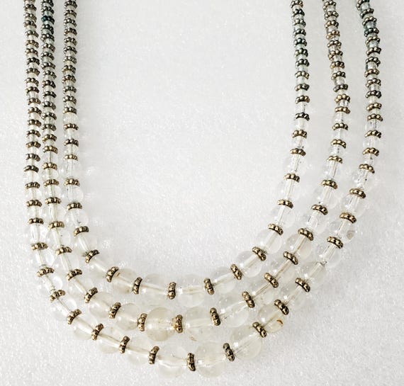 Multiple Strand Clear and Silvertone Bead Vintage… - image 5