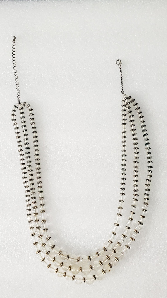 Multiple Strand Clear and Silvertone Bead Vintage… - image 2