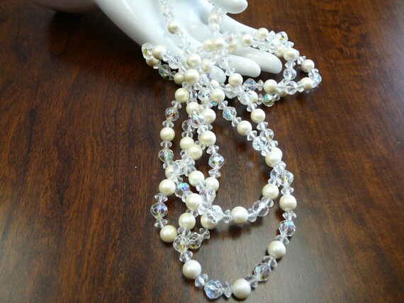 Collier Vintage Perles Cristal Vert Facetté - Fermoir Vis, Bijou Ancien, Superbe état