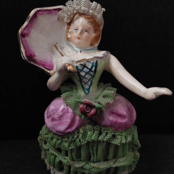 Vintage Porcelain Lady Figurine with Lace Skirt
