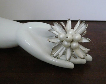 Vintage Flower Pin with Faux Pearls