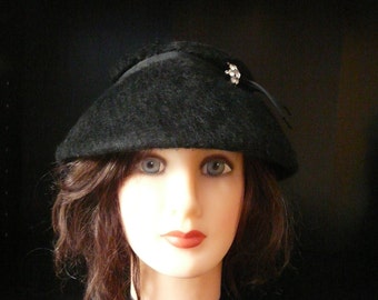 Sombrero de lana de fieltro negro vintage