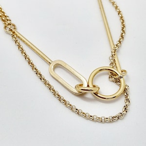 Layering necklace, Lara necklace, gold plated brass, geometric necklace, double