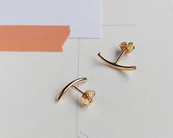Gold plated stud earrings, Portion earrings, arch, small earrings
